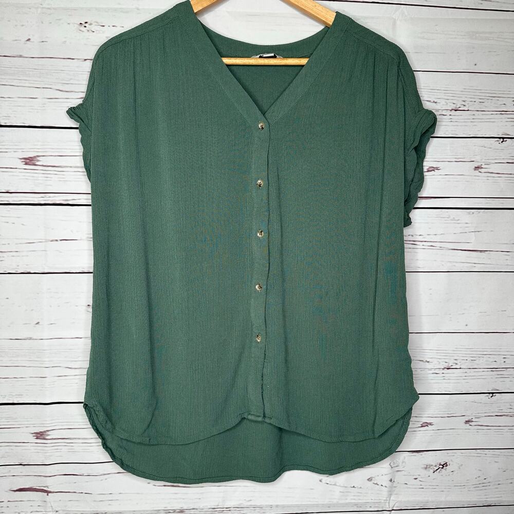 Orvis Cotton Sage Green Button Front Short Sleeve Shirt Size medium